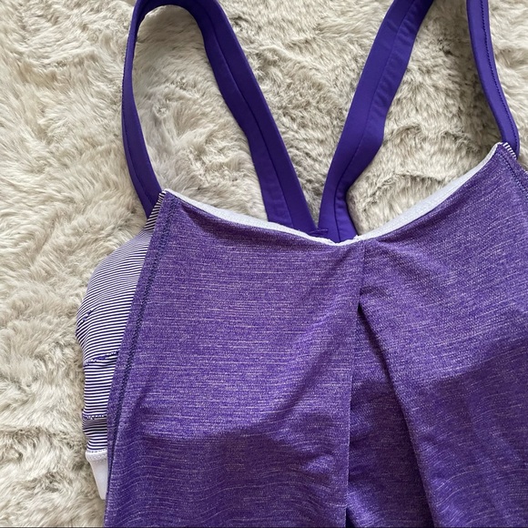Lululemon rest less tank top with built in shelf bra berry purple striped sz 4 - Picture 4 of 15